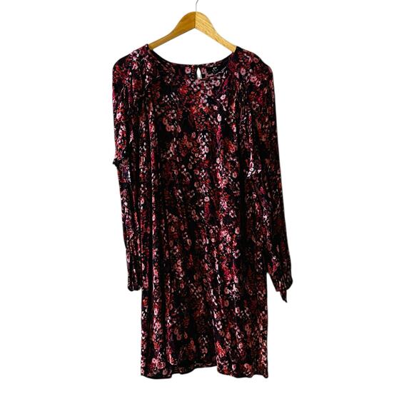 H&M Floral Ruffle Long Sleeve Shift Dress Size 14 Brown Multi - Picture 2 of 7